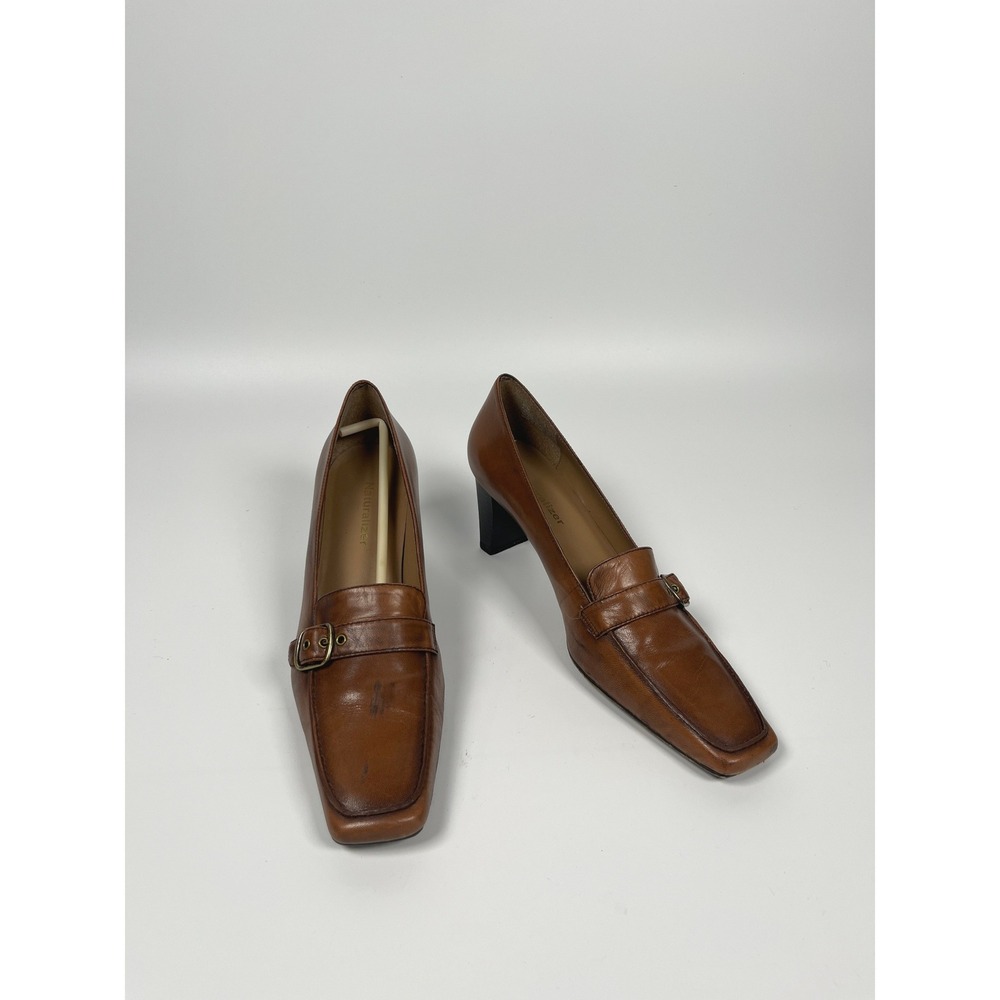 Naturalizer Leather Pump Women 9.5N Brown Square Toe Retro 70 Minimalist Capsule